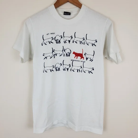 Vintage Hemingway House Key West Single Stitch Cat Graphic Short Sleeve T-shirt - Picture 1 of 12